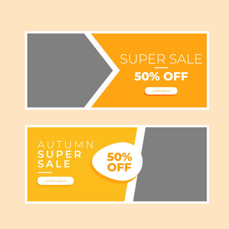 super sale, 500 off, autumn or summer sale, gift voucher template with orange and grey copy space plase background, vector illustrationのイラスト素材