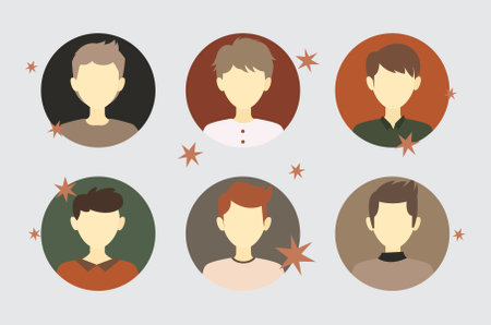 simple men avatar set in dark academia color paletteのイラスト素材