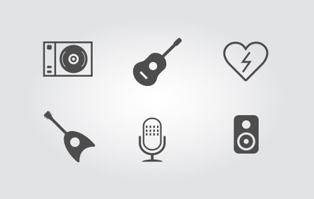 Music vector icons set, microphone, guitar, speaker and heart of likeのイラスト素材