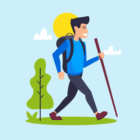 walking happy men in forest simple vector illustration eps formatのイラスト素材