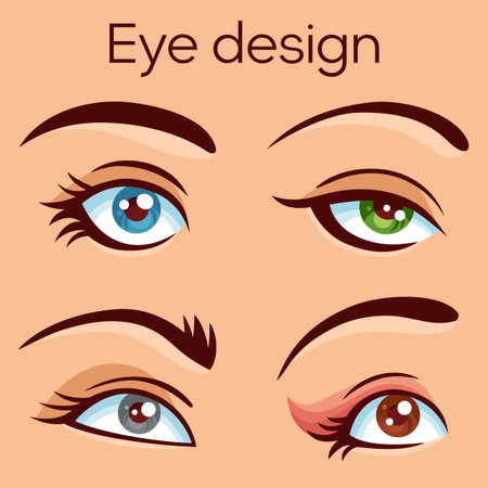 Eyebrows, eyelash extension procedure, woman eyes, eye design style, vector illustrationのイラスト素材