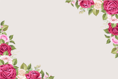 vector bright pink background with roses, flowers and leavesのイラスト素材