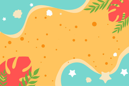 Summer background with sand and seashells, flat vector illustrationのイラスト素材