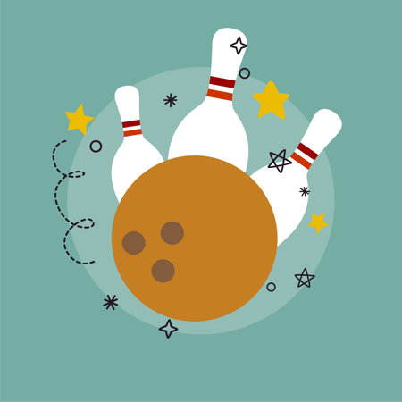 Bowling ball and pins, vector illustration in flat design styleのイラスト素材