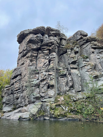 Rocks on the banks of the on the Hirsky Tikich River, within the village of Buky, Uman district, Cherkasy region, Ukraineの写真素材