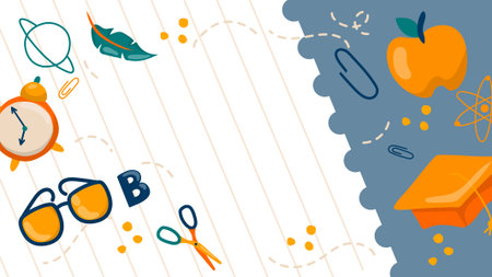 Back to school banner with school supplies, vector illustration in flat styleのイラスト素材