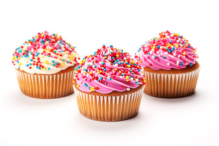 Delicious cupcakes with cream on white background. AI generatedの素材