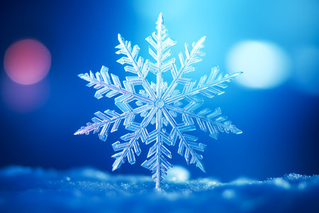 Snowflake on a Christmas blue background.の素材