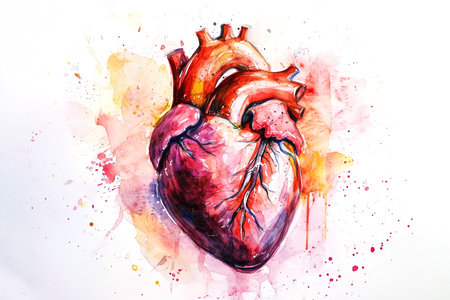 Drawing of a human heart drawn in watercolorの素材