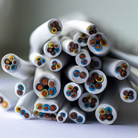 A macro perspective of color-coded wires showcasing precisionの写真素材