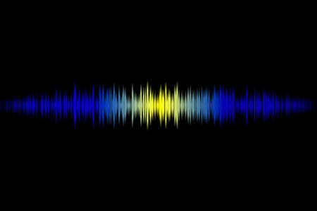Vivid soundwave illustration with blue and yellow gradients on a black background