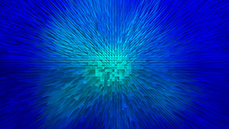Blue abstract artwork with radial pattern and dynamic geometric shapes