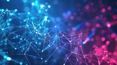 Abstract network concept with glowing blue and pink geometric connectionsの素材