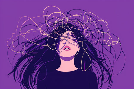 Abstract depiction of tangled emotions with vivid purple tonesの素材