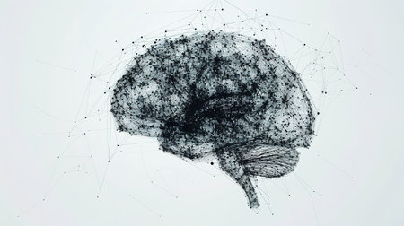 Abstract brain network illustration showing neural connections and data links in digital spaceの素材