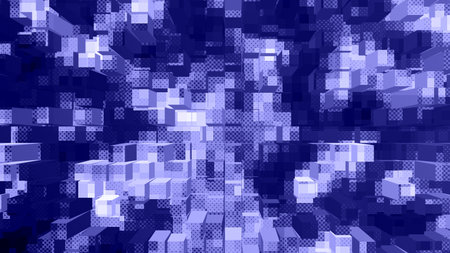 Abstract blue cube mosaic with geometric blocks and dotted textures in cool tonesの写真素材
