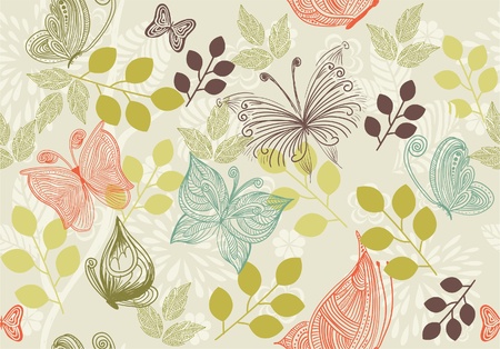 retro floral background with butterflies のイラスト素材