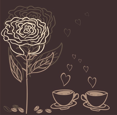 pattern roses and coffee のイラスト素材