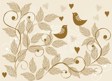 retro floral background with birds のイラスト素材