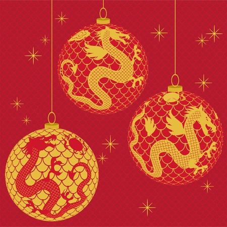 christmas decoration ball with dragonsのイラスト素材
