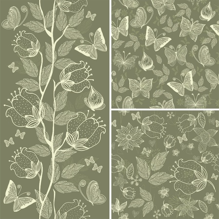 seamless floral background setのイラスト素材