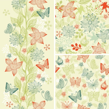 seamless flower background set のイラスト素材