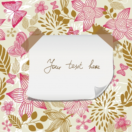paper banner on floral seamless pattern with transparent tapeのイラスト素材