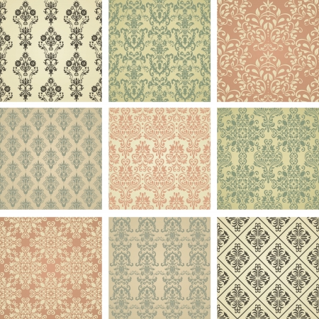 Set of nine seamless pattern in retro style  eps10 のイラスト素材