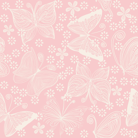 Seamless floral pattern in folk style with flowers, leaves and butterflys. Hand drawn. Vector illustrationのイラスト素材