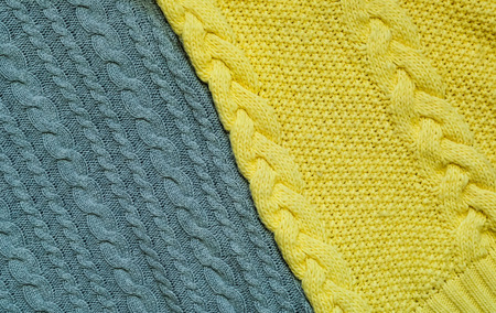 home decor, background of knitted clothes and checkered plaid.の写真素材