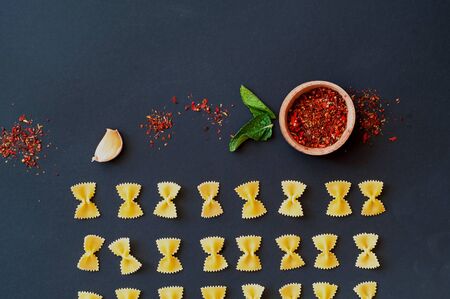 Background of Italian pasta Farfalle. Food concept. Close-up
