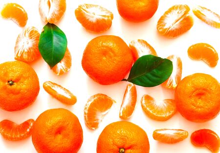 Colorful white background made of orange tangerines. Concept good food.Close-up, copy spaceの写真素材
