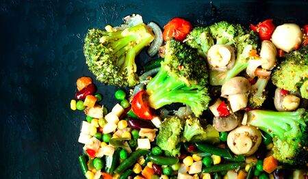 Mushroom-Plant Blends on black background. Healthy eating concept. Budget-friendly menu.Close-up, copy spaceの写真素材