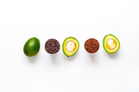 Ingredients for ketogenic diet on white background. The concept of healthy eating. Close-up, copy spaceの写真素材