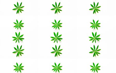 Pattern from green leaves on white background. Hello Summer concept. Creative copy space for projects and design.の写真素材