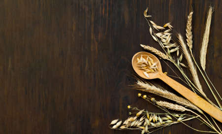 Food background with cereals.Creative space for the design of cereals or diet ingredients. Healthy lifestyle concept.の写真素材