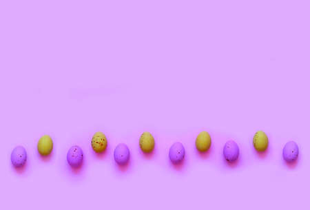 Poster with Easter eggs on purple background.Promotion and shopping template for Easter. Creative...