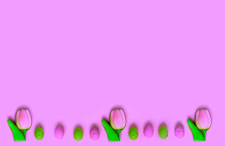 Poster with Easter eggs on purple background.Promotion and shopping template for Easter. Creative...