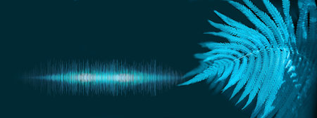 Natural fern pattern in light shade of blue aquamarine with hologram. Summer Color Trends 2022,...
