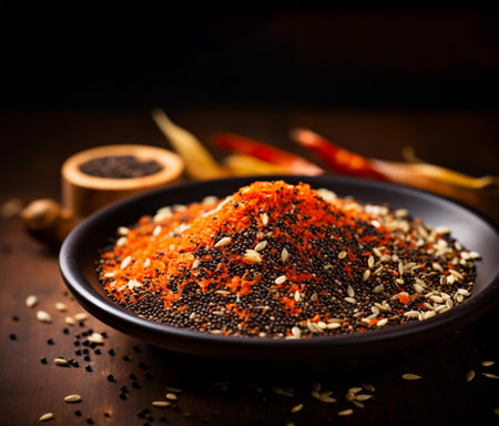 Shichimi, Japanese spice mix. Traditional Japanese Cuisine, japanese flavors. Generative Ai content.の素材