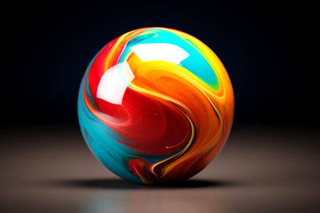 Fitness balls of bright candy colors on dark background. Close-up. Generative Ai contentの素材