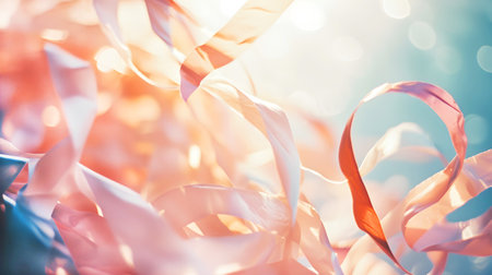 Undulating Ribbon Waves in peach fuzz color. Blurred background.の素材