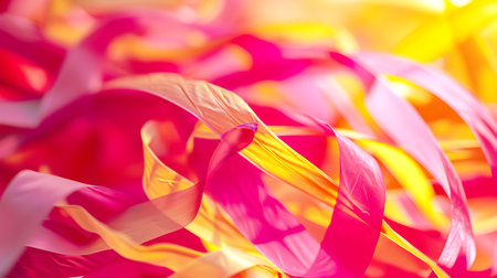 Colorful peach hue ribbons as background, close-up, macro. Bannerの素材