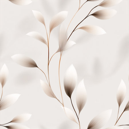 Elegant beige botanical pattern with soft gradient leaves on light background in minimal style.の素材