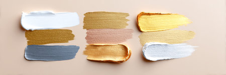 Vibrant paint swatches displayed on a smooth surface, featuring diverse colors and textures, perfect for creative projects and artistic explorationの素材