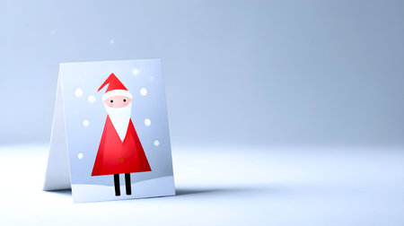 Flat illustration of a joyful Santa Claus card featuring a red suit and white beard, set against a soft background with snowflakes, ideal for holiday themesの素材