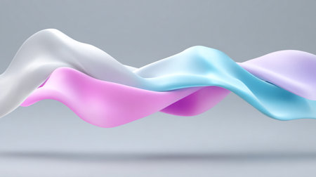 Abstract fabric waves in pastel colors of pink, blue, and white create a calming visual effect, emphasizing smooth textures and dynamic movement in a minimalist compositionの素材