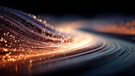 Flowing lines with glowing particles create a captivating wave effect, showcasing vibrant colors and dynamic movement in this abstract digital art illustrationの素材