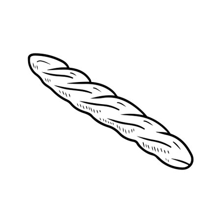 Tasty baked baguette with cereals bran, gluten free in black isolated on white background. Hand drawn vector sketch illustration in doodle engraved vintage style. Healthy, bakery, iconのイラスト素材