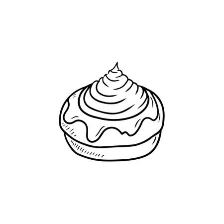 Tasty delicious muffin with cream on the top in black isolated on white background. Hand drawn vector sketch illustration in doodle engraved vintage style. Bakery, pastry, dessertのイラスト素材